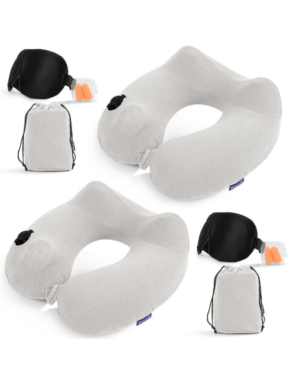 2 Pack Inflatable Neck Pillows for Travel, Head Support with Eye Mask & Earplugs
